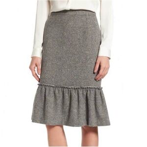 Halogen Tweed Wool Blend Gray Multi Speckled Ruffle Pencil Skirt Size 4